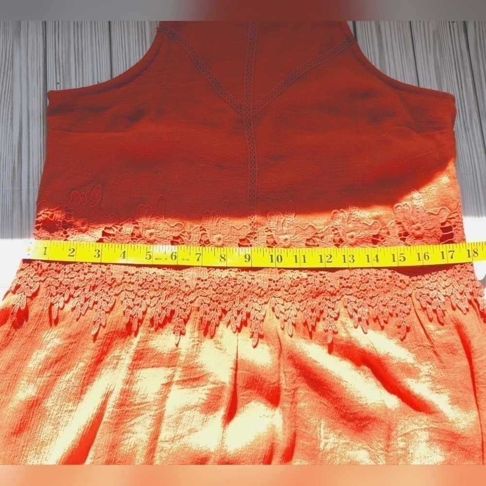 J Gee High Neck Embroidered Lace Cut Out Eyelet Dress in Orange Size Large - Picture 9 of 11